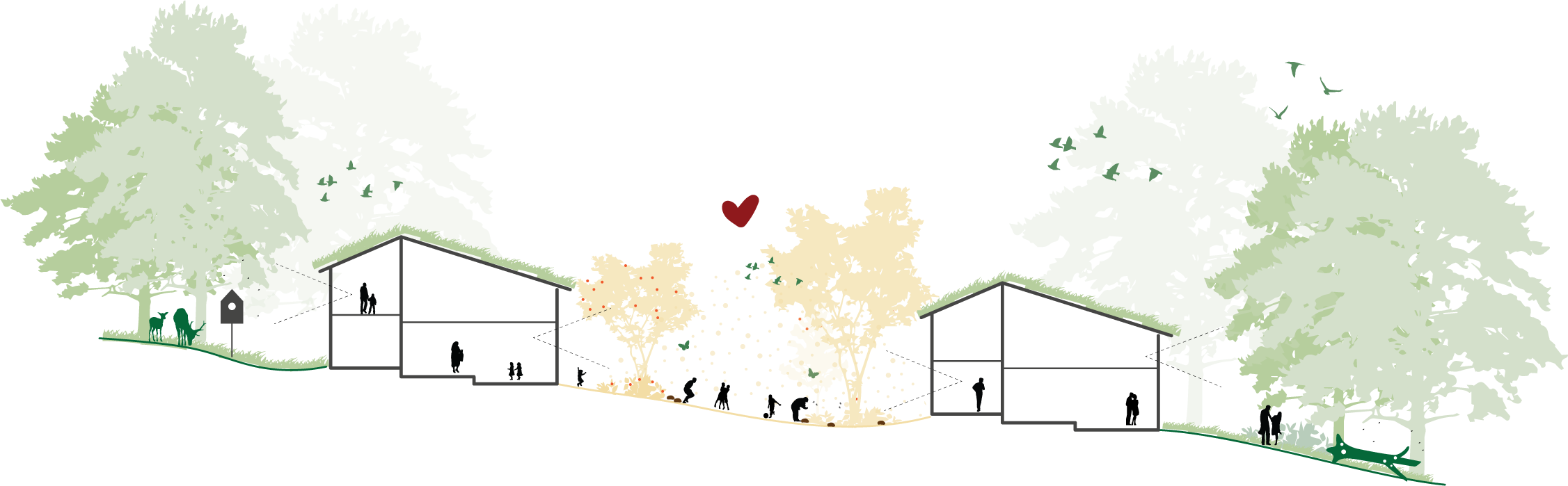 Eklunden — illustration av livet mellan husen