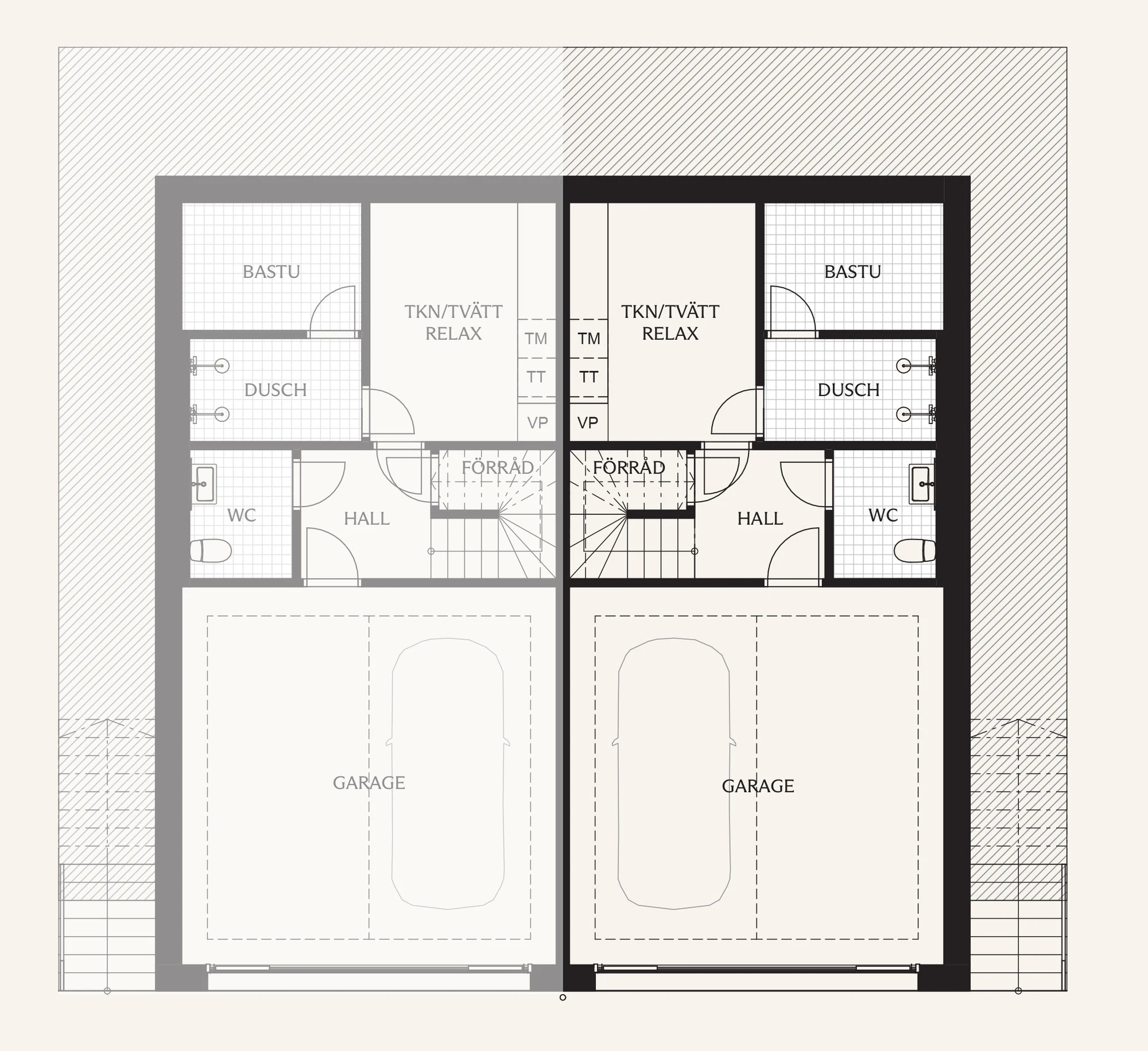 Suterrängplan parhus Näsbyviken